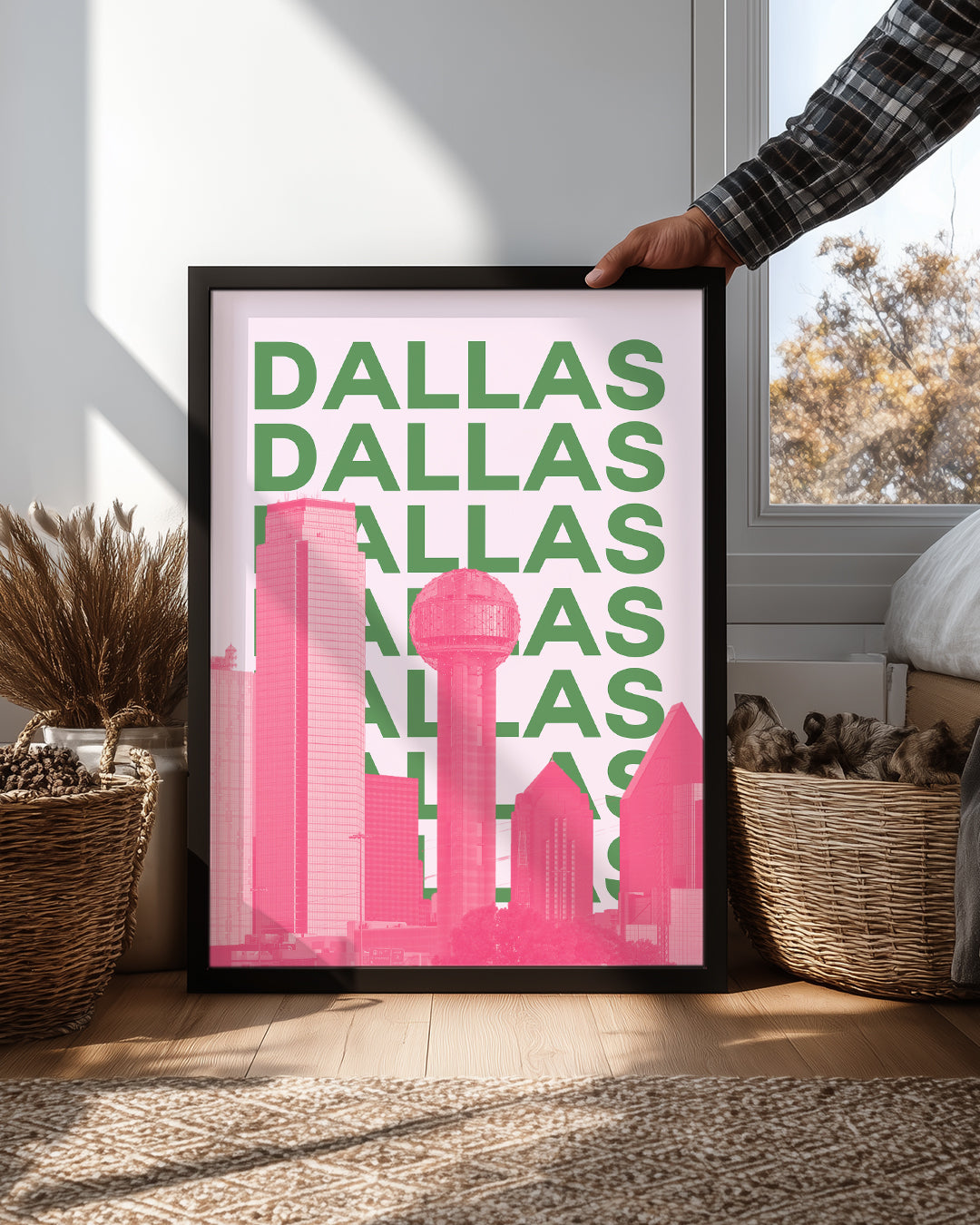 Dallas Silueti - Pembe ve Yeşil Kontrast Poster Tablosu