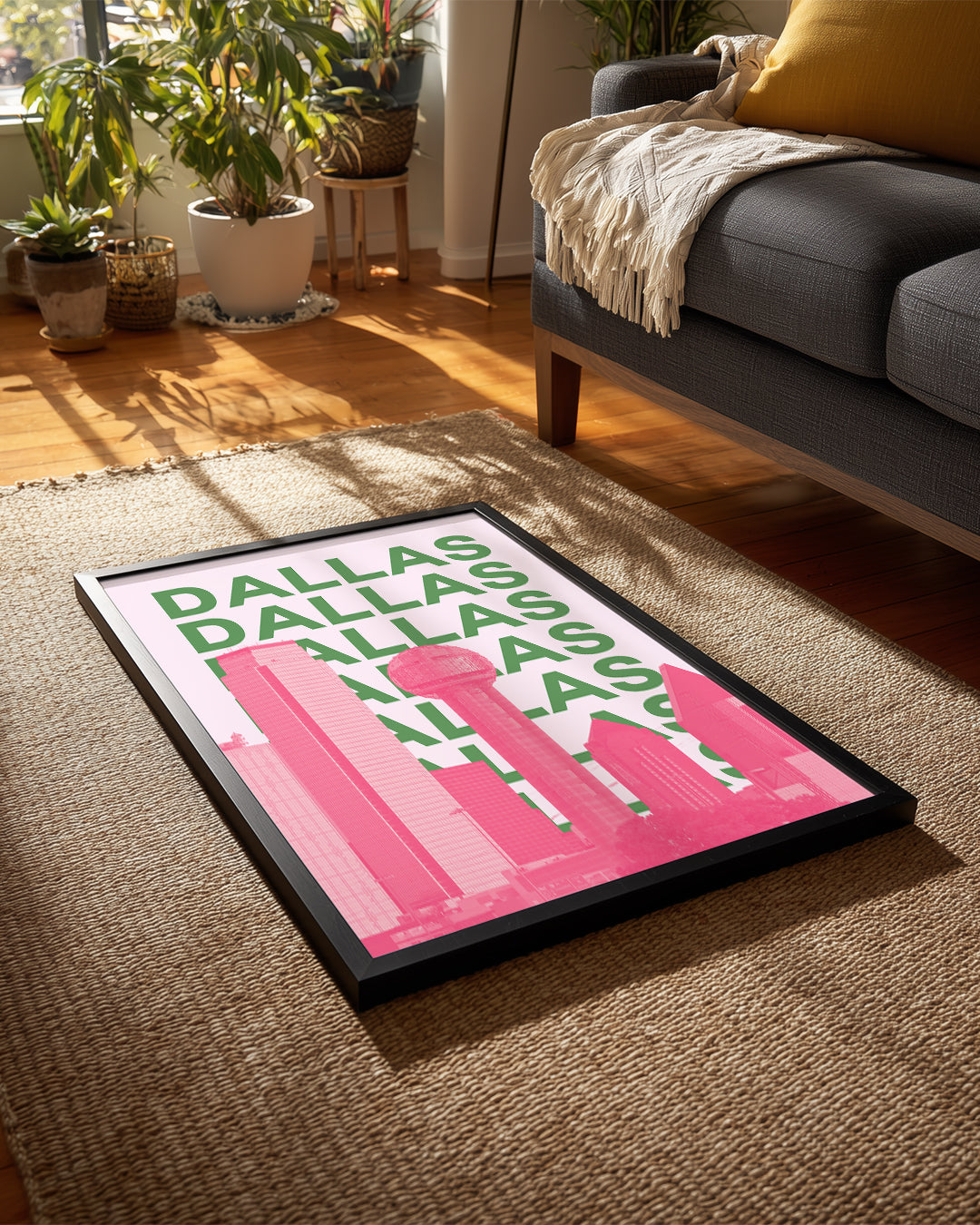 Dallas Silueti - Pembe ve Yeşil Kontrast Poster Tablosu