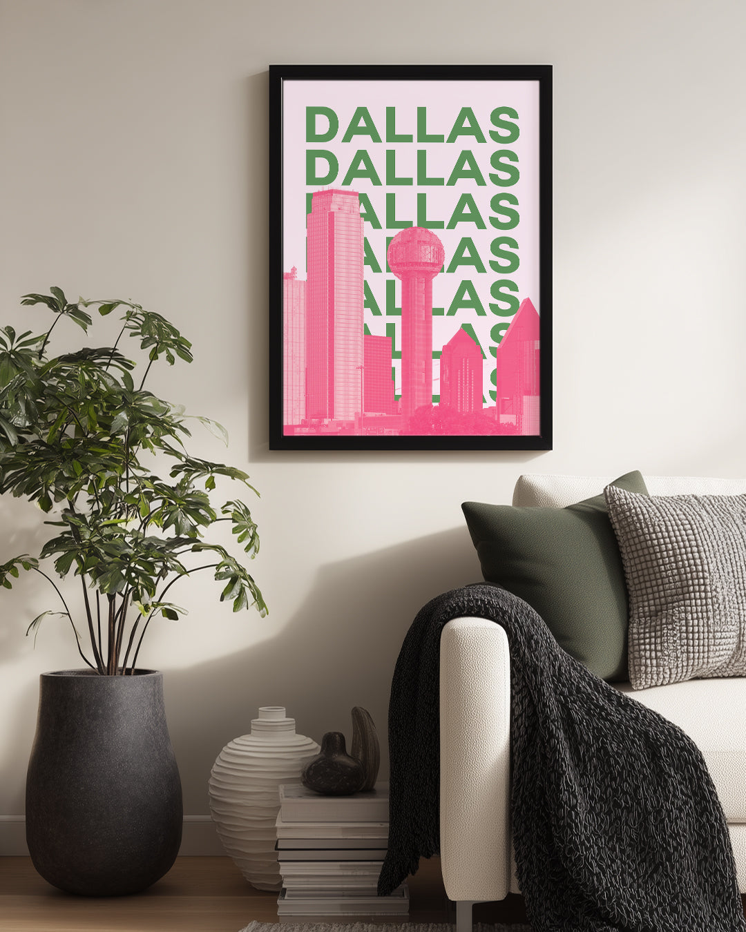 Dallas Silueti - Pembe ve Yeşil Kontrast Poster Tablosu