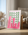 Dallas Silueti - Pembe ve Yeşil Kontrast Poster Tablosu