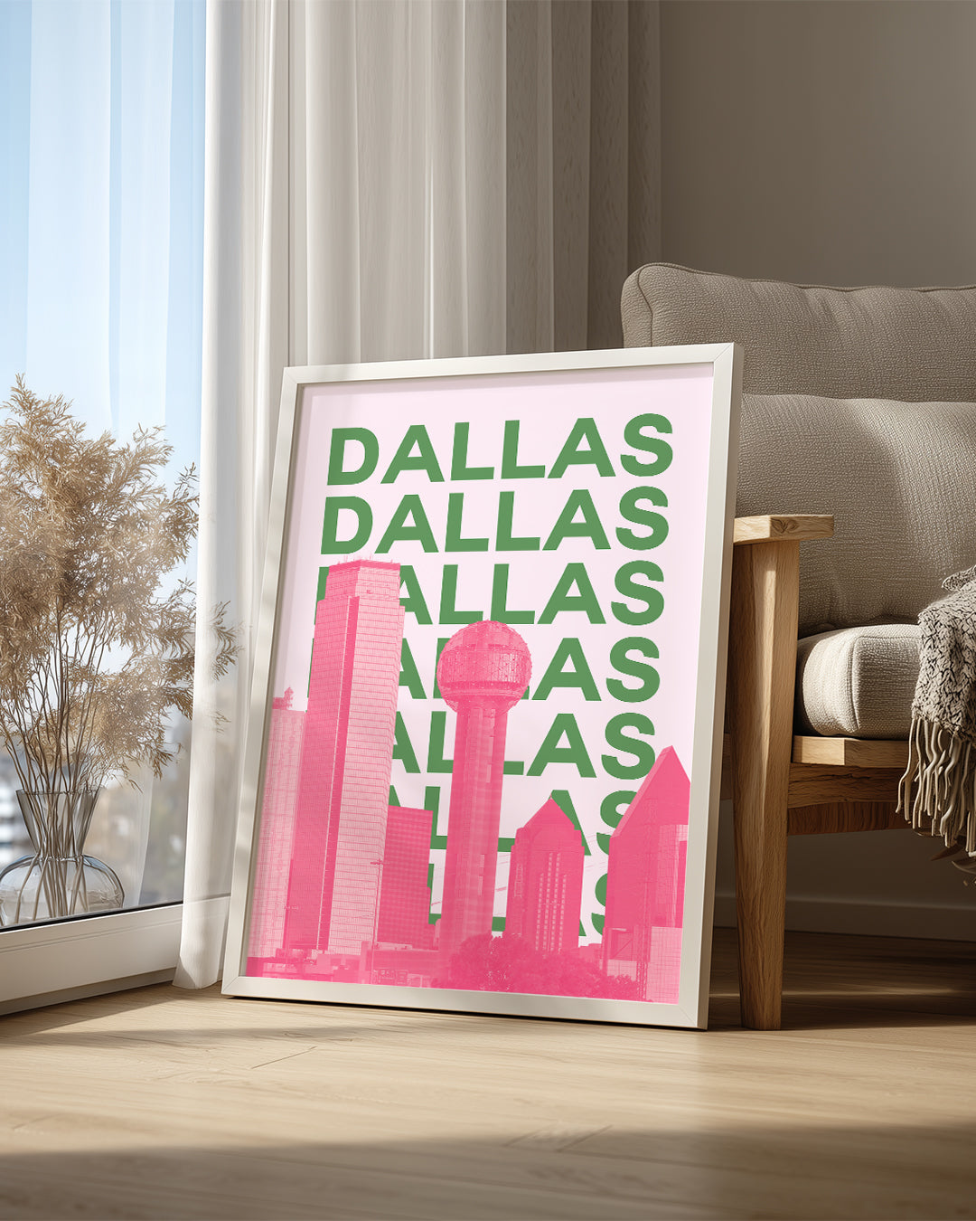 Dallas Silueti - Pembe ve Yeşil Kontrast Poster Tablosu