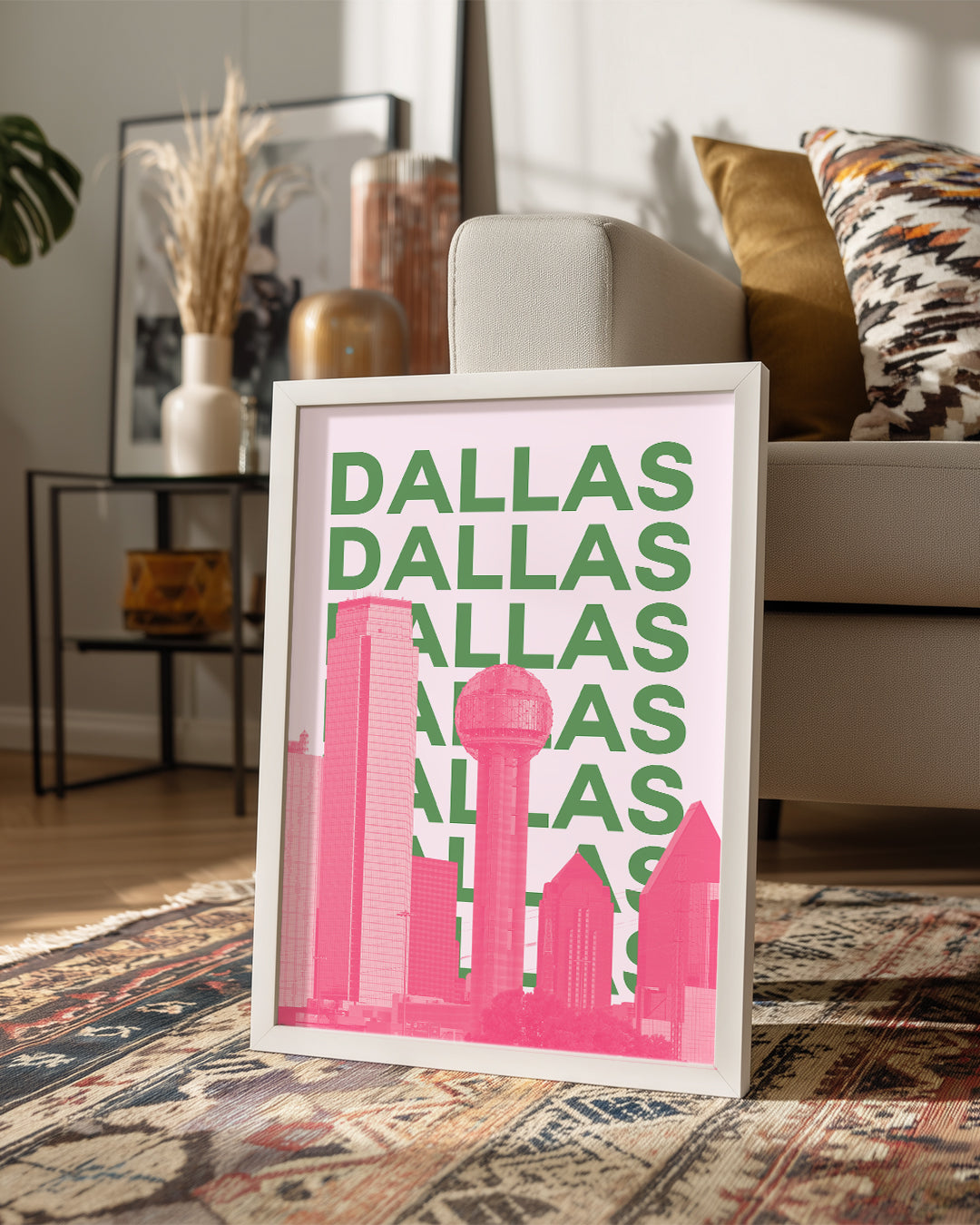 Dallas Silueti - Pembe ve Yeşil Kontrast Poster Tablosu