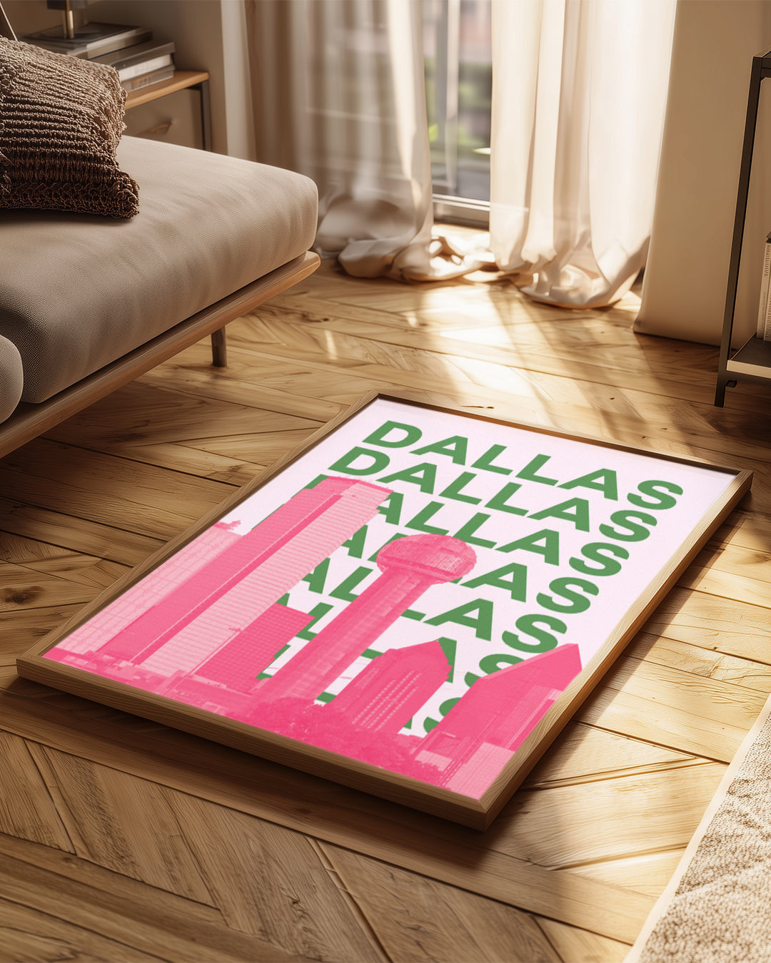 Dallas Silueti - Pembe ve Yeşil Kontrast Poster Tablosu