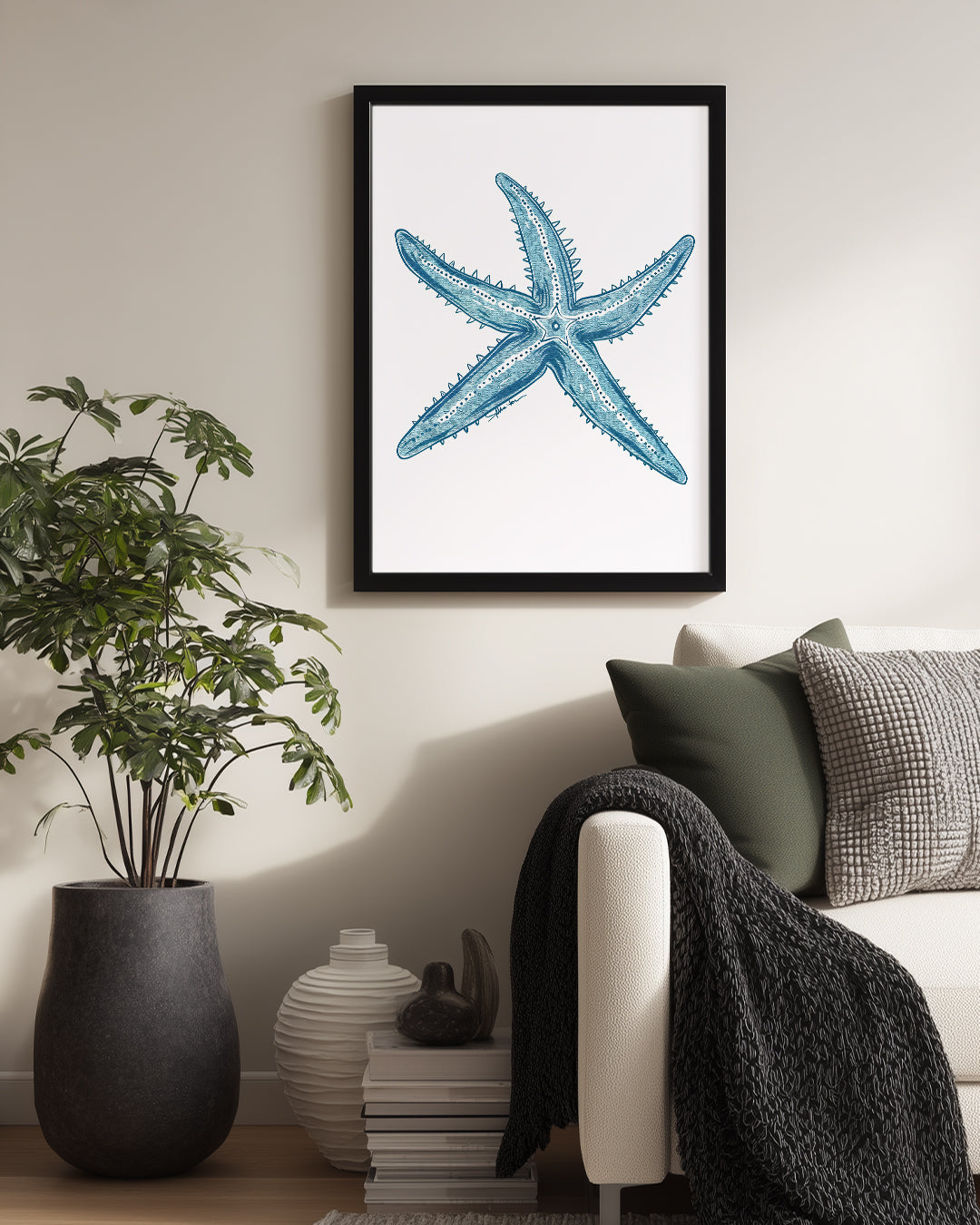 Deniz Yıldızı - Beş Kollu Mavi Desen Poster Tablosu