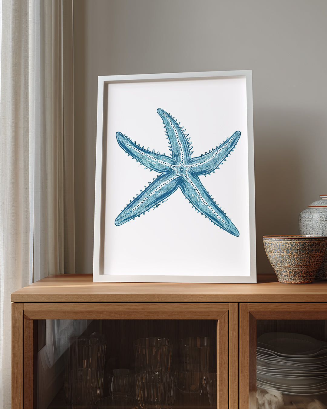 Deniz Yıldızı - Beş Kollu Mavi Desen Poster Tablosu