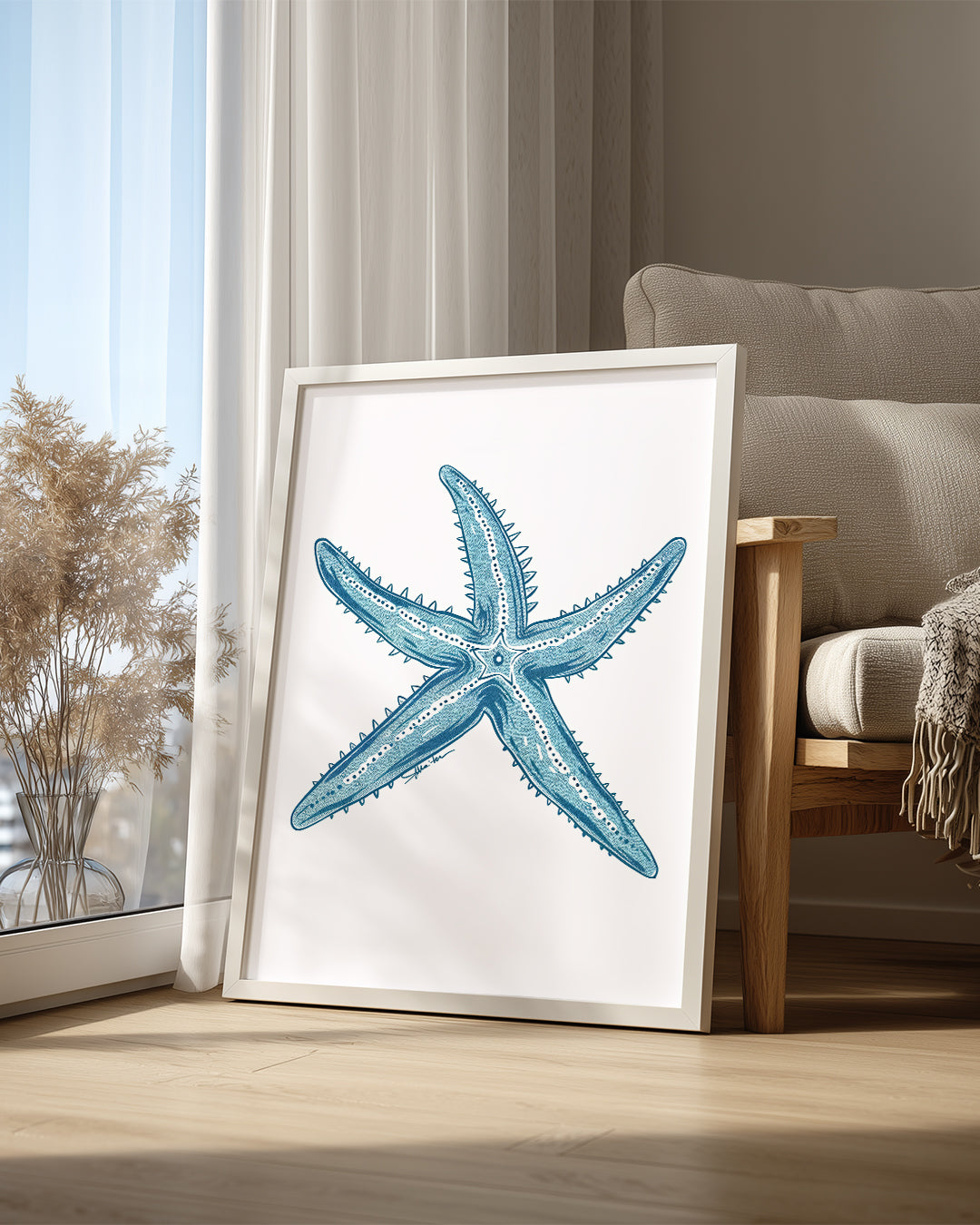 Deniz Yıldızı - Beş Kollu Mavi Desen Poster Tablosu
