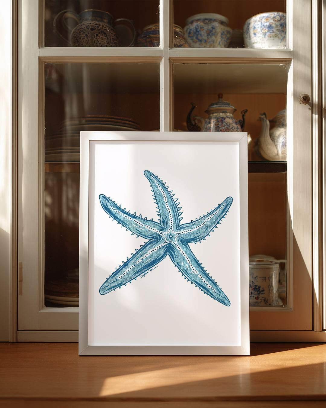 Deniz Yıldızı - Beş Kollu Mavi Desen Poster Tablosu