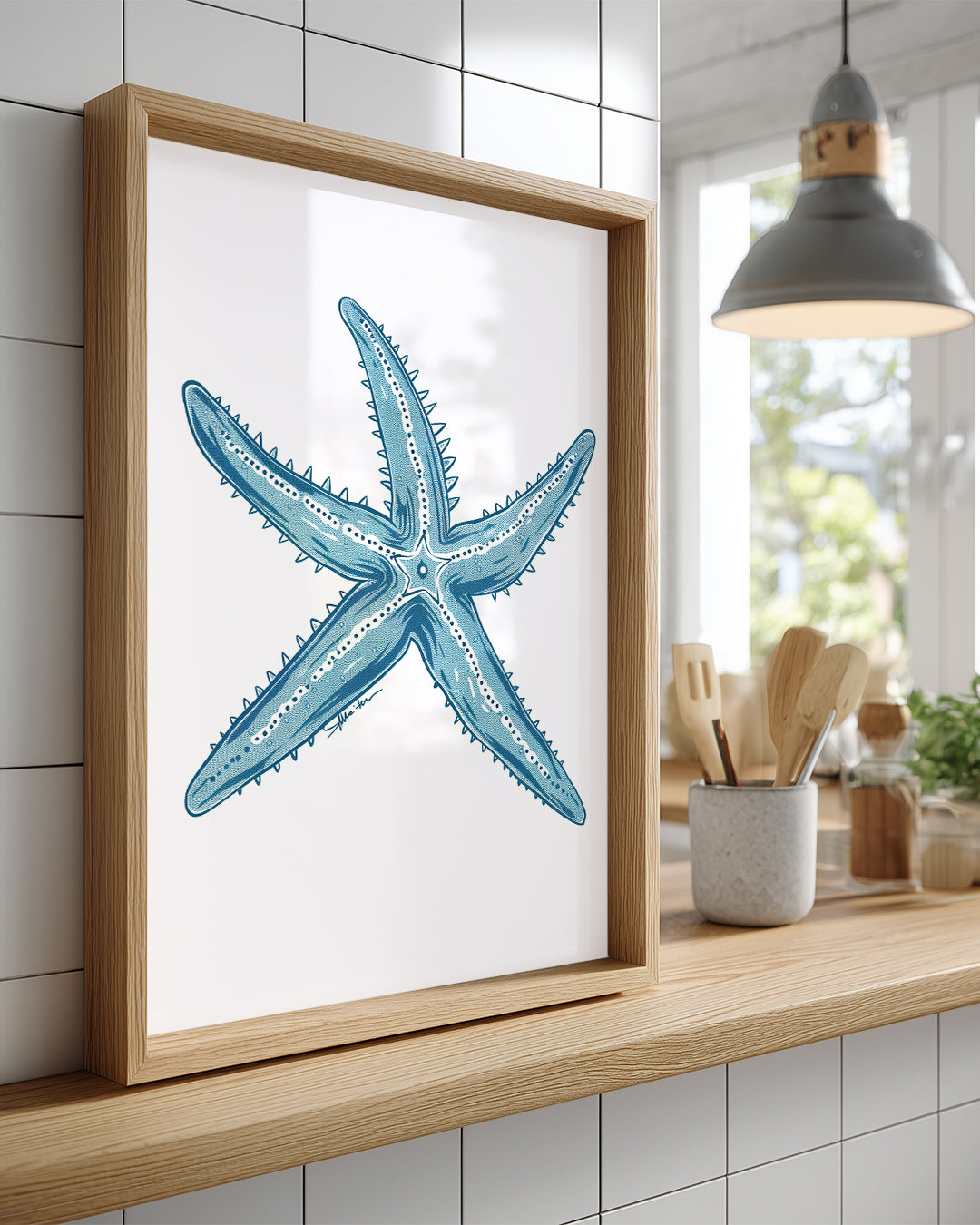Deniz Yıldızı - Beş Kollu Mavi Desen Poster Tablosu