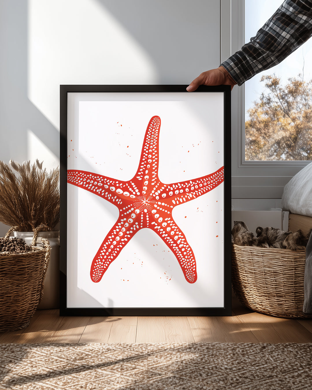 Deniz Yıldızı - Kırmızı Doku Deseni Poster Tablosu