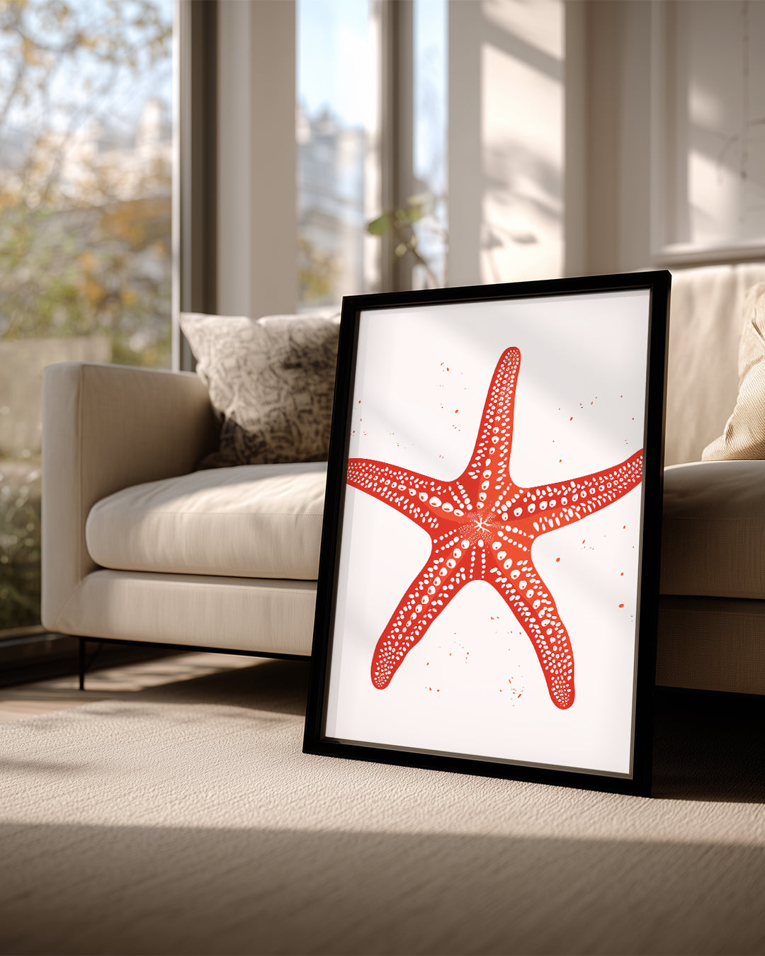 Deniz Yıldızı - Kırmızı Doku Deseni Poster Tablosu