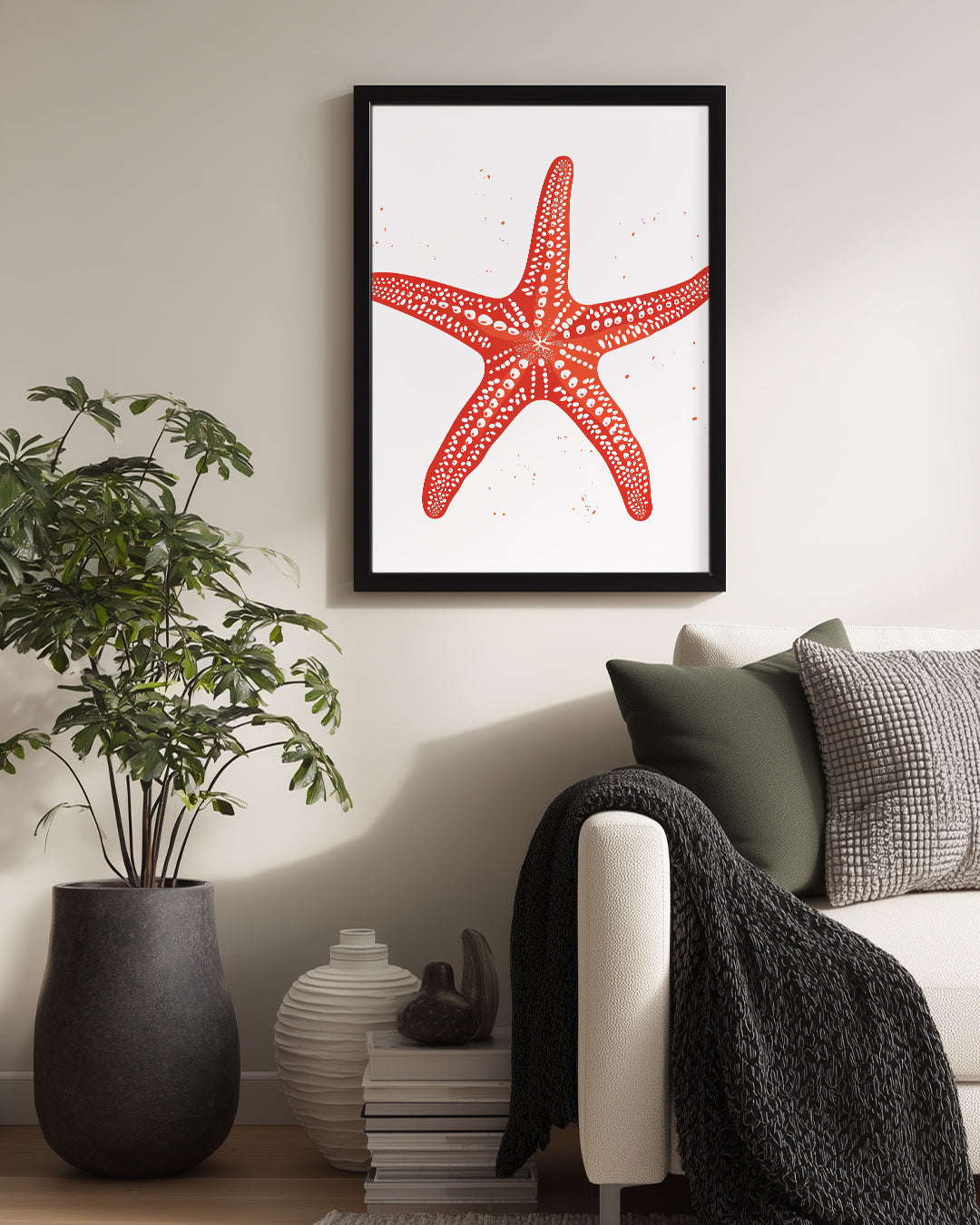Deniz Yıldızı - Kırmızı Doku Deseni Poster Tablosu