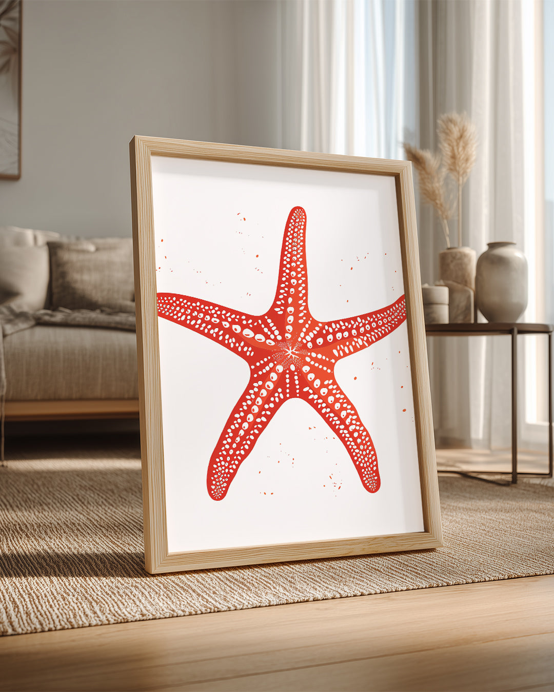 Deniz Yıldızı - Kırmızı Doku Deseni Poster Tablosu