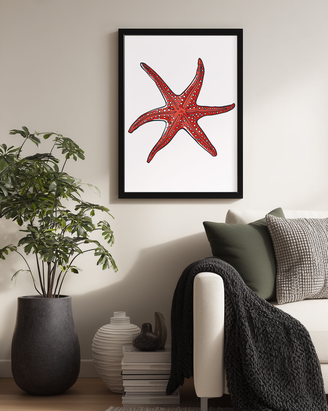 Deniz Yıldızı - Kırmızı Renkli Dallanmış Kollu Poster Tablosu