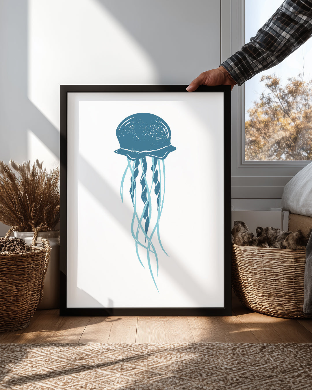 Denizanası Silüeti - Mavi Tonlar Poster Tablosu