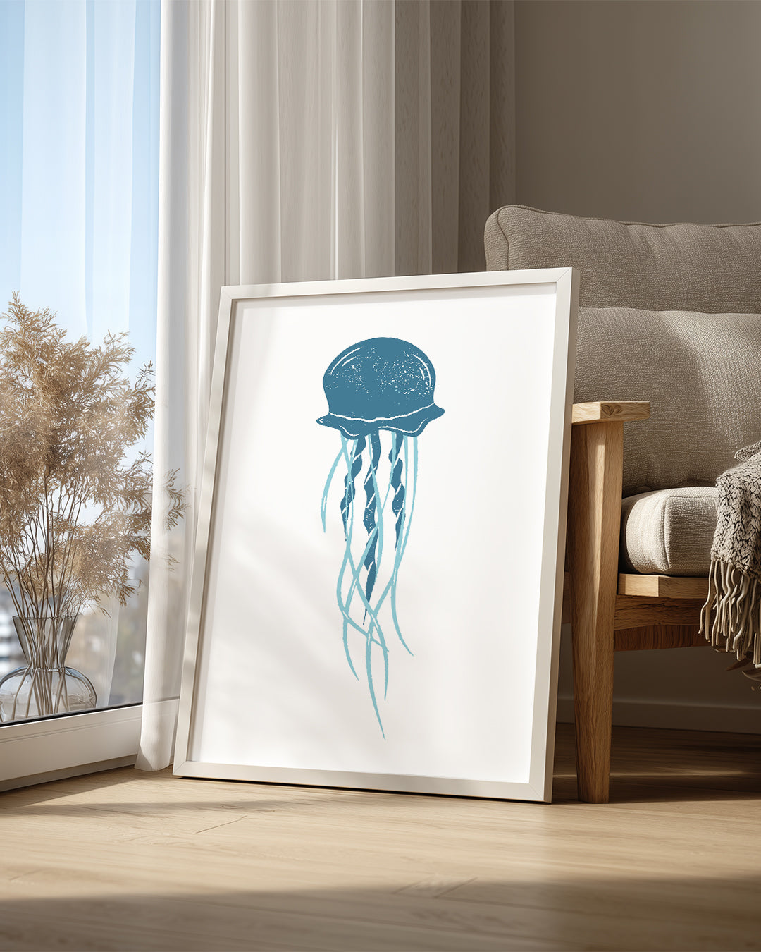 Denizanası Silüeti - Mavi Tonlar Poster Tablosu