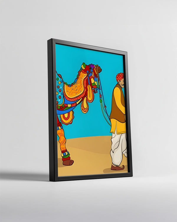 Deve ve Adam - Renkli Geleneksel Rajasthan Manzarası Poster Tablosu