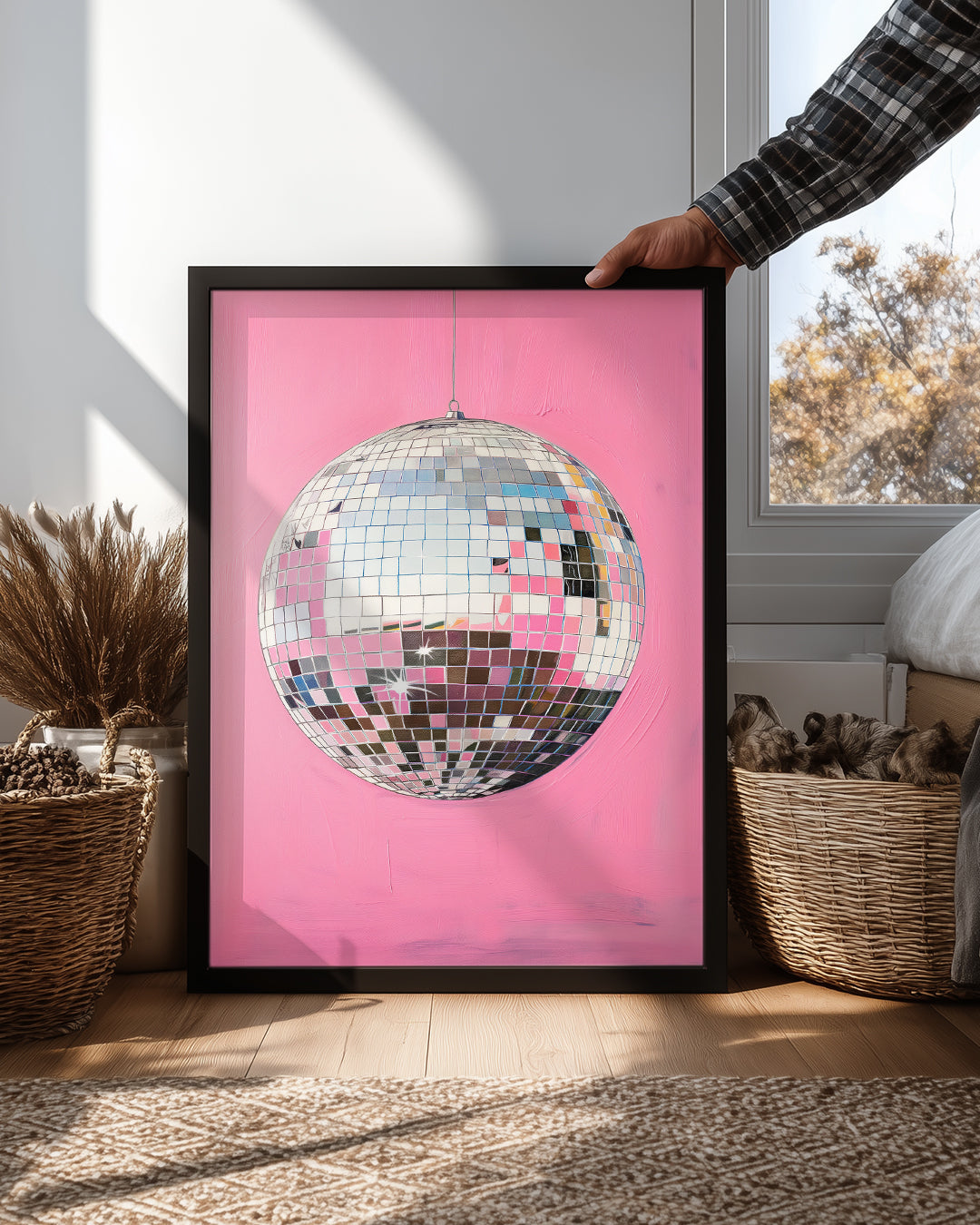 Disko Topu - Pembe Fonlu Parlak Poster Tablosu