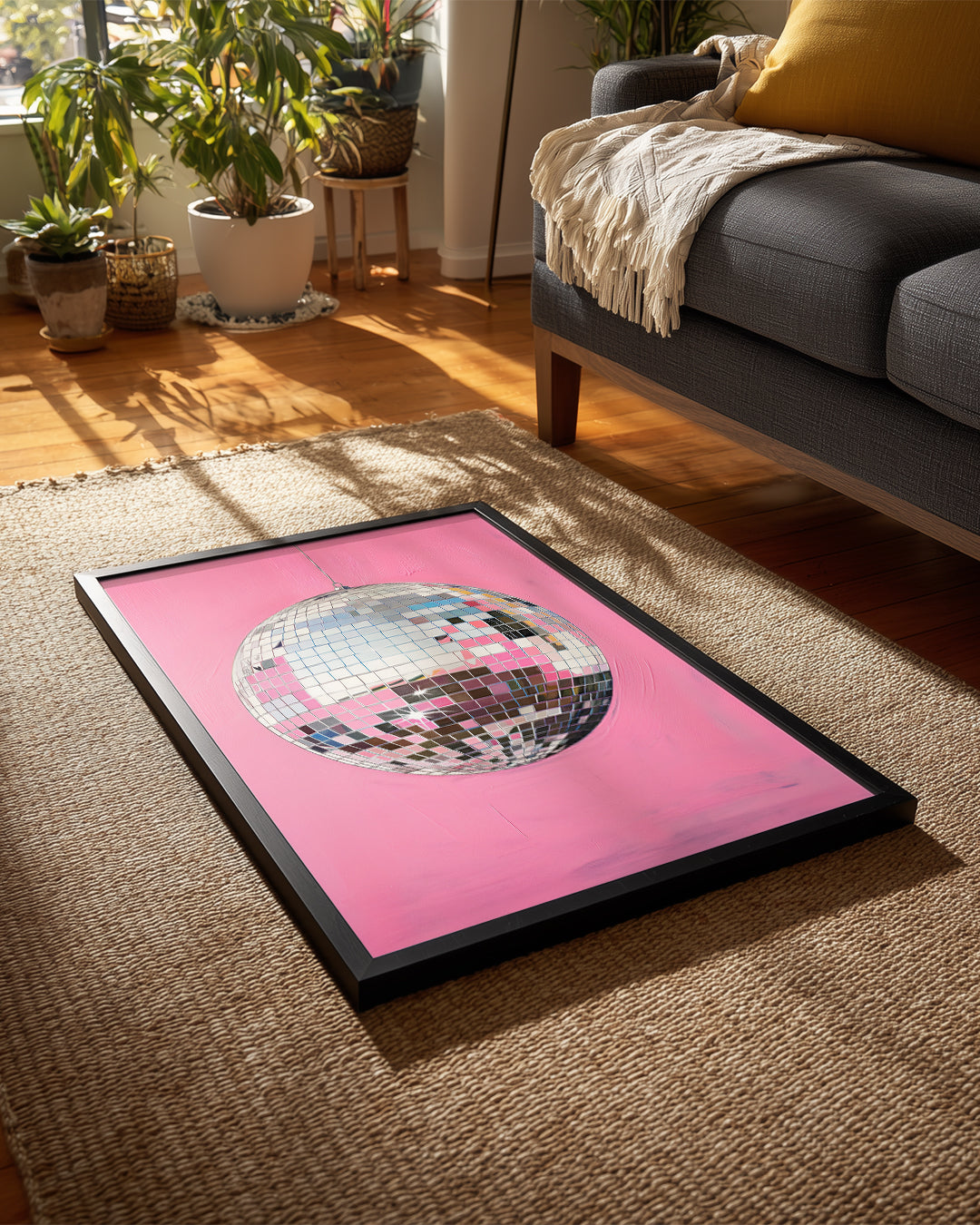 Disko Topu - Pembe Fonlu Parlak Poster Tablosu