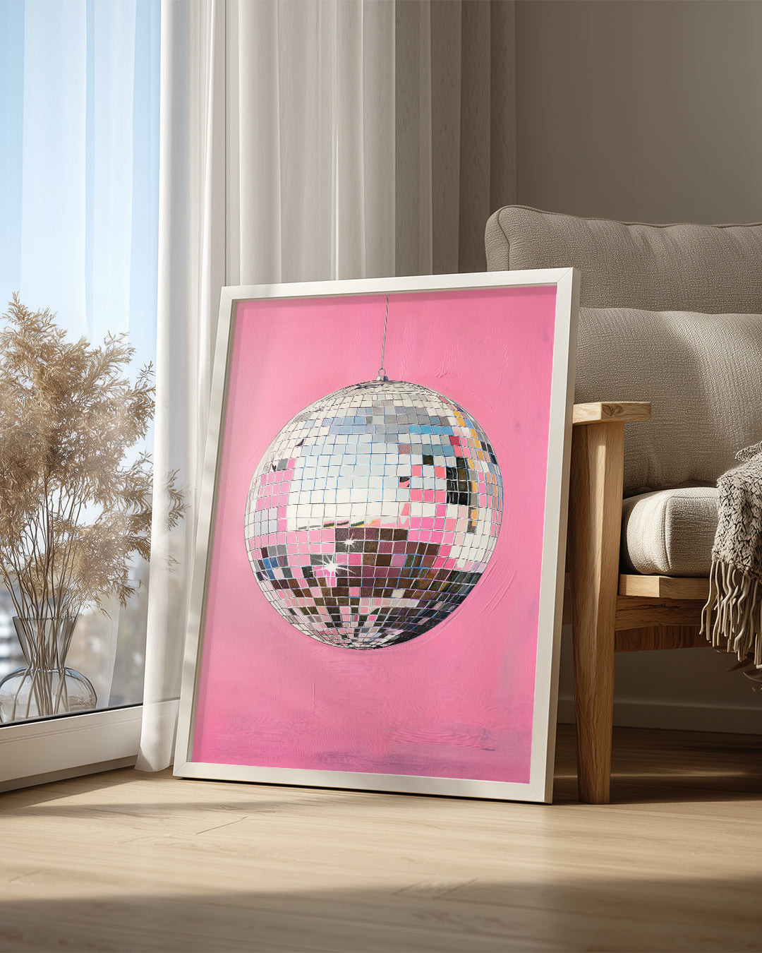 Disko Topu - Pembe Fonlu Parlak Poster Tablosu