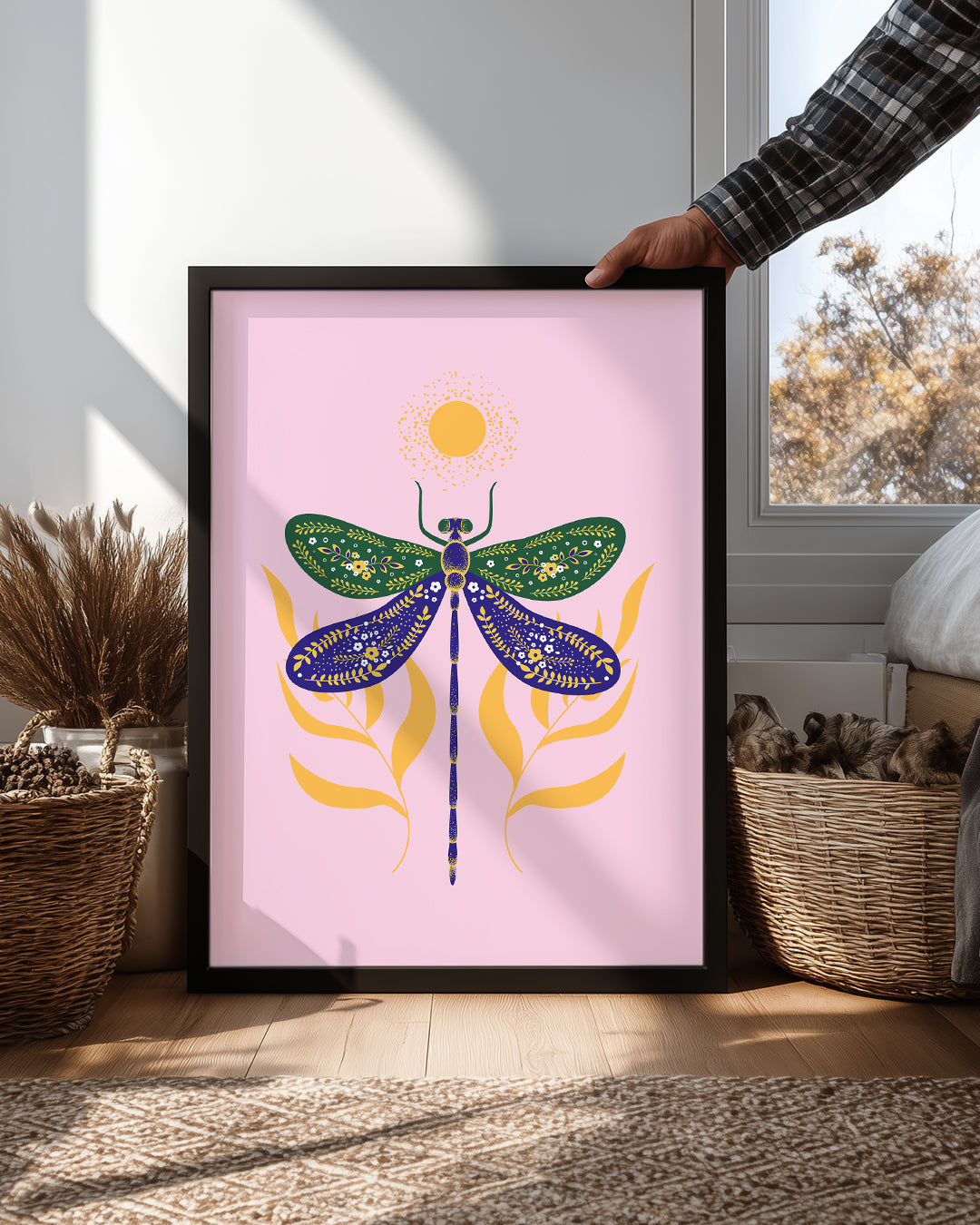 Ejderha Böceği - Renkli Çiçek Deseni Poster Tablosu
