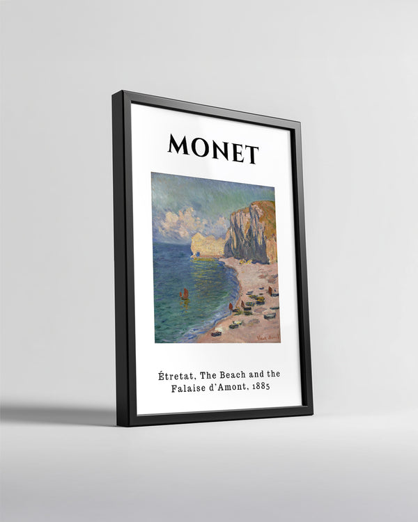 Étretat Plaj ve Falaise d Amont - Claude Monet - 1885 Poster Tablosu