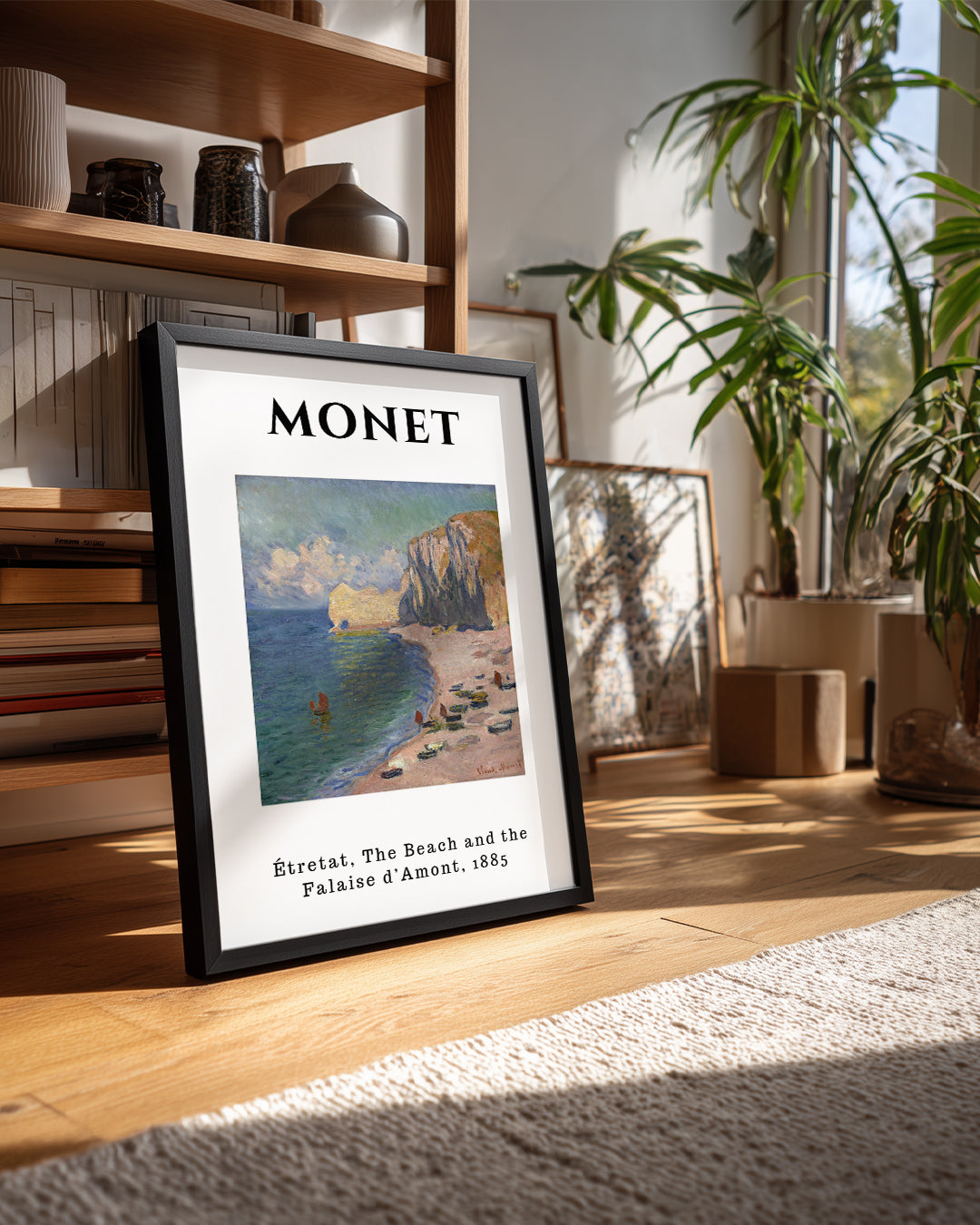 Étretat Plaj ve Falaise d Amont - Claude Monet - 1885 Poster Tablosu