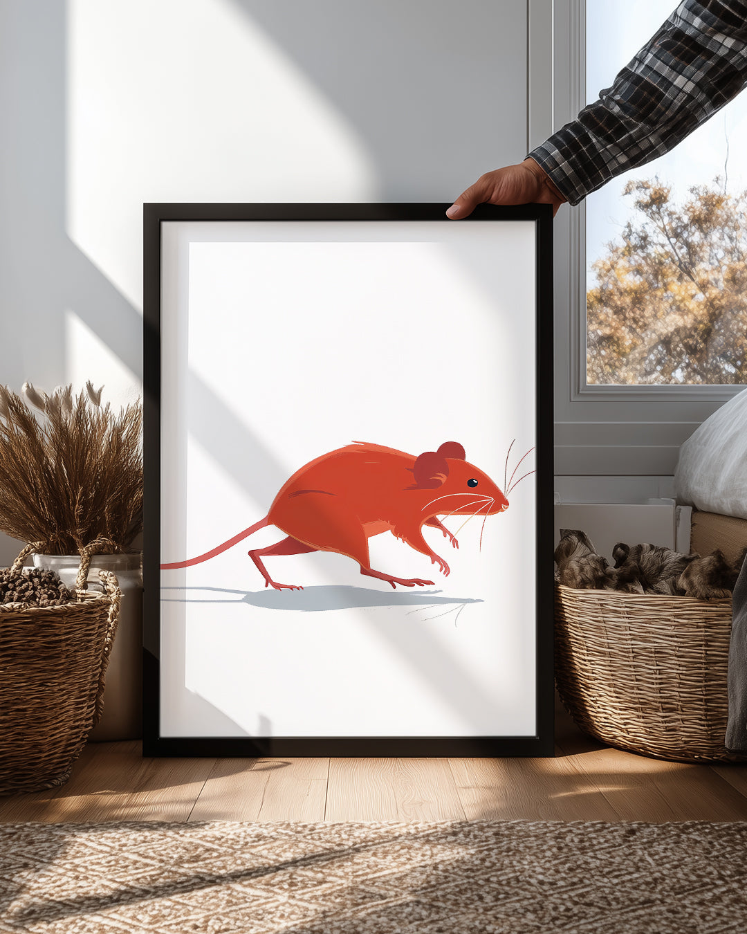 Fare - Kırmızı Tüy Deseni Poster Tablosu