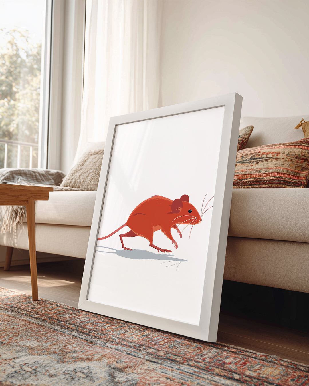 Fare - Kırmızı Tüy Deseni Poster Tablosu