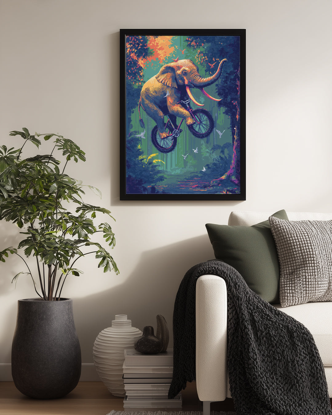 Fil - Bisiklet Üstünde Uçan Poster Tablosu