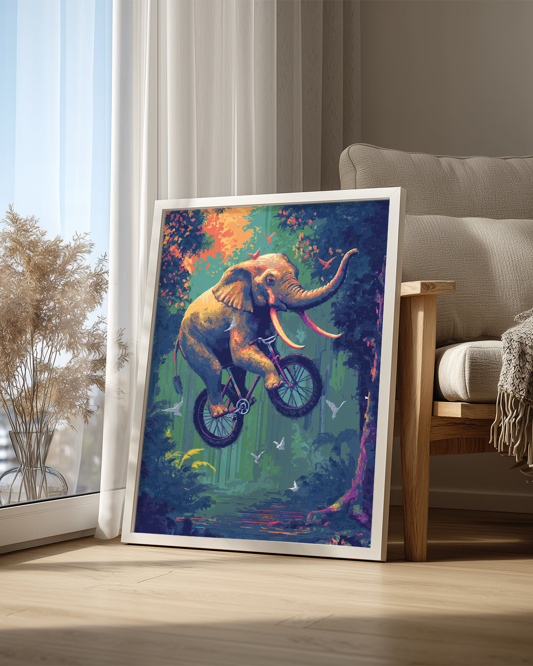 Fil - Bisiklet Üstünde Uçan Poster Tablosu