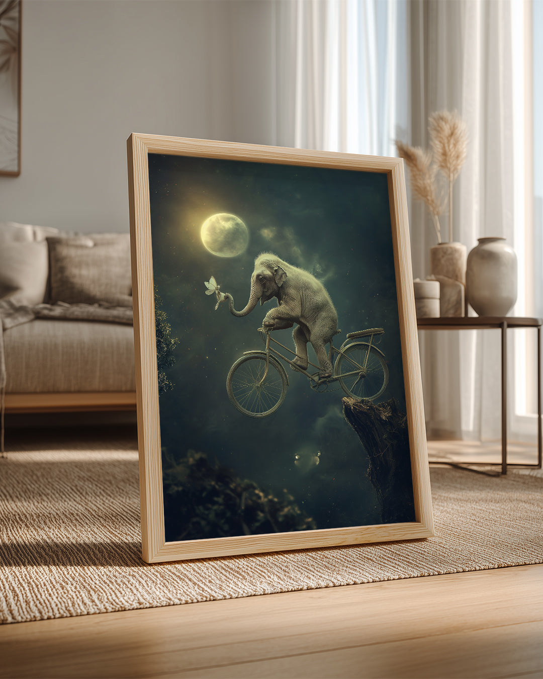 Fil - Bisiklet Üzerinde Uçan Kelebek Poster Tablosu