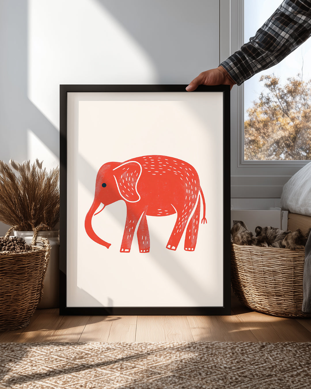 Fil - Kırmızı Renk Deseni Poster Tablosu