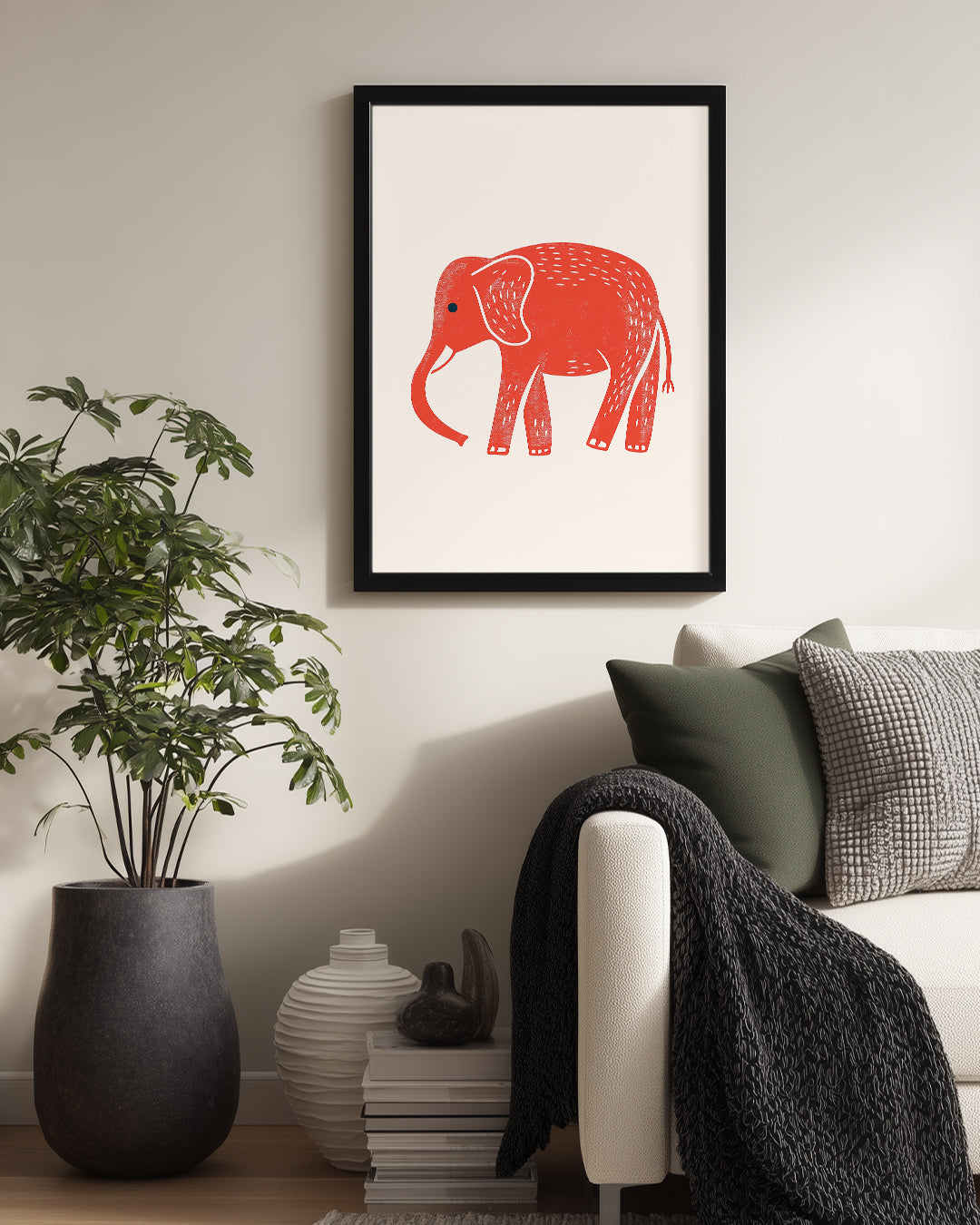 Fil - Kırmızı Renk Deseni Poster Tablosu