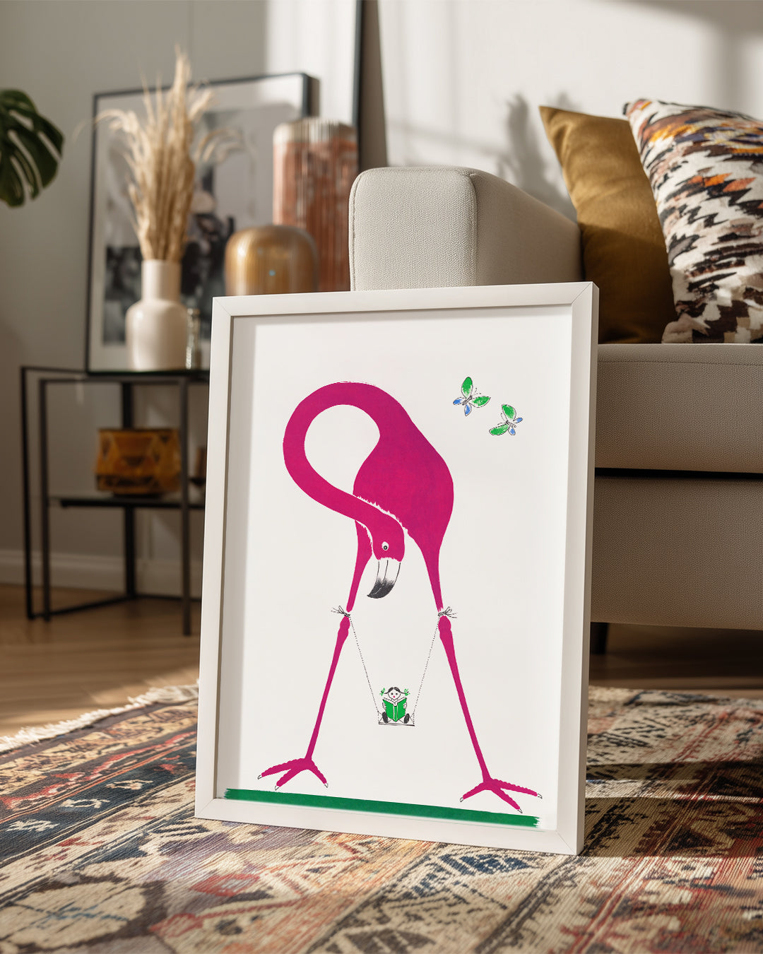 Flamingo - Pembe Renkli Uzun Boyun Poster Tablosu