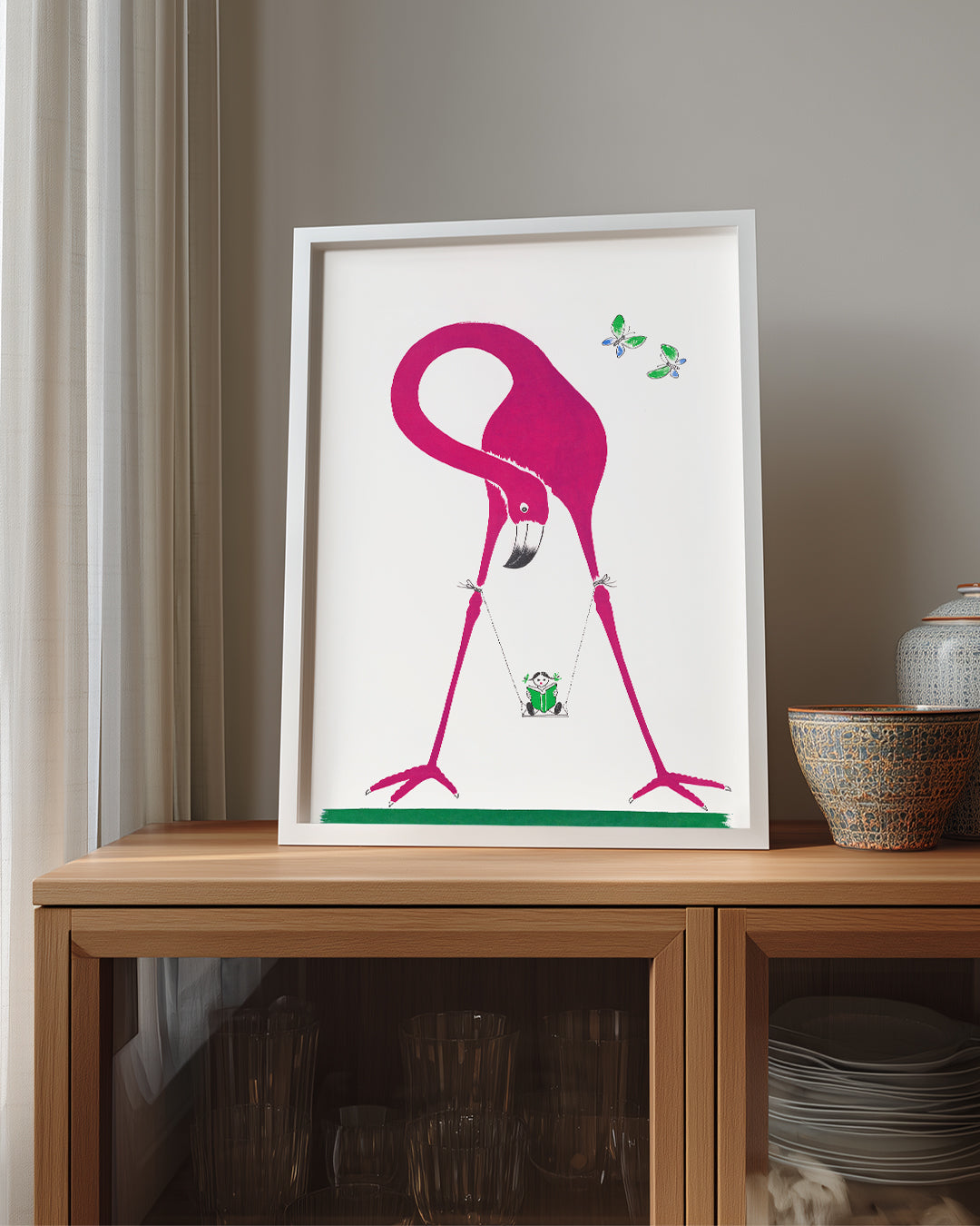 Flamingo - Pembe Renkli Uzun Boyun Poster Tablosu