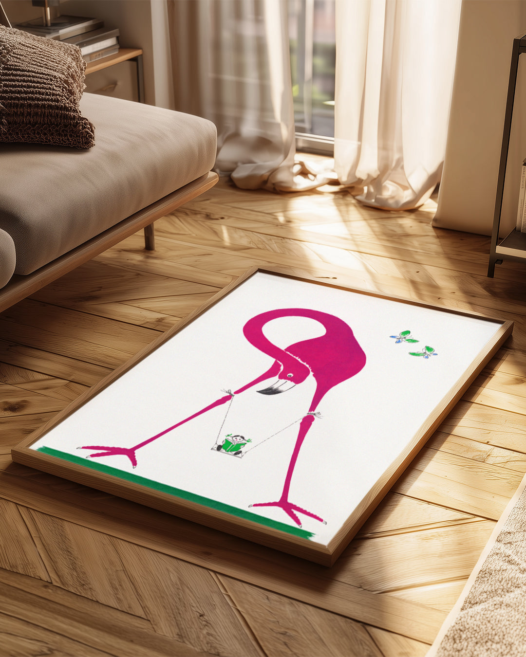 Flamingo - Pembe Renkli Uzun Boyun Poster Tablosu