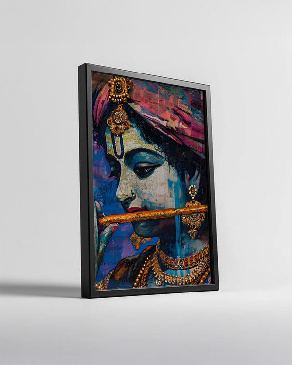 Flüt Çalan Genç Adam - Renkli Sanat İllüstrasyonu Poster Tablosu