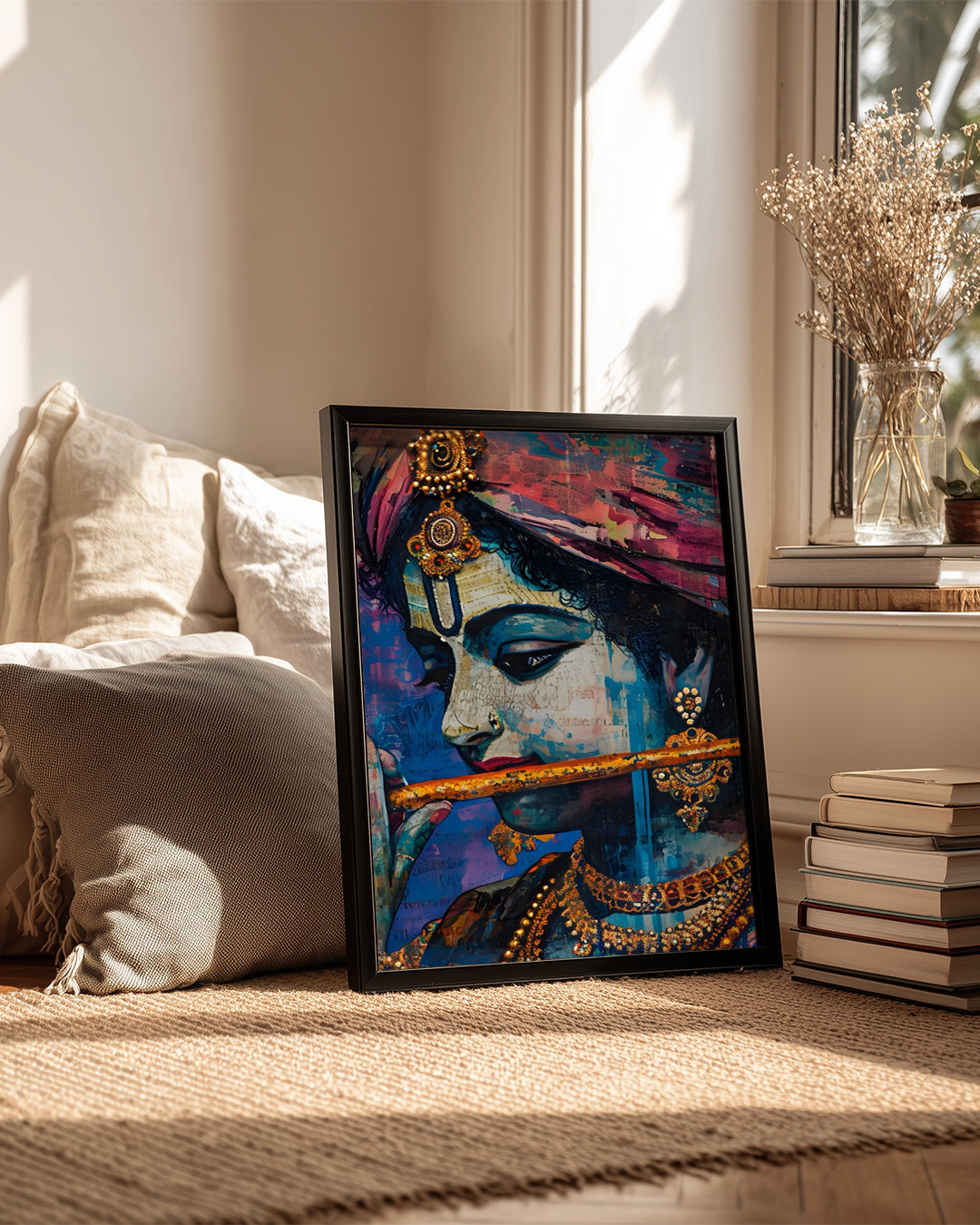 Flüt Çalan Genç Adam - Renkli Sanat İllüstrasyonu Poster Tablosu