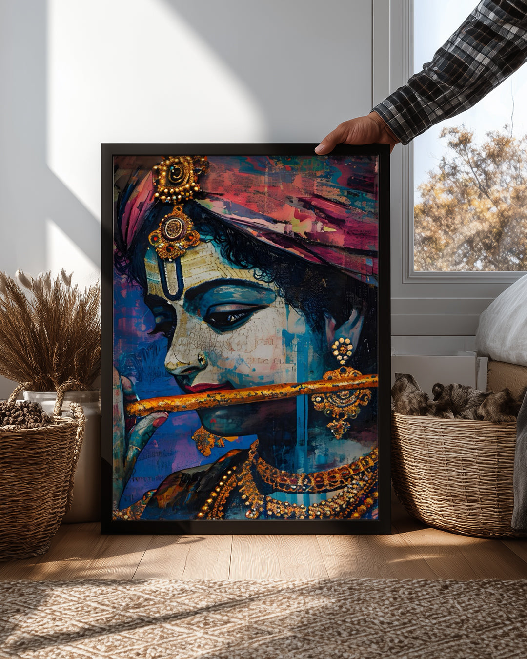Flüt Çalan Genç Adam - Renkli Sanat İllüstrasyonu Poster Tablosu