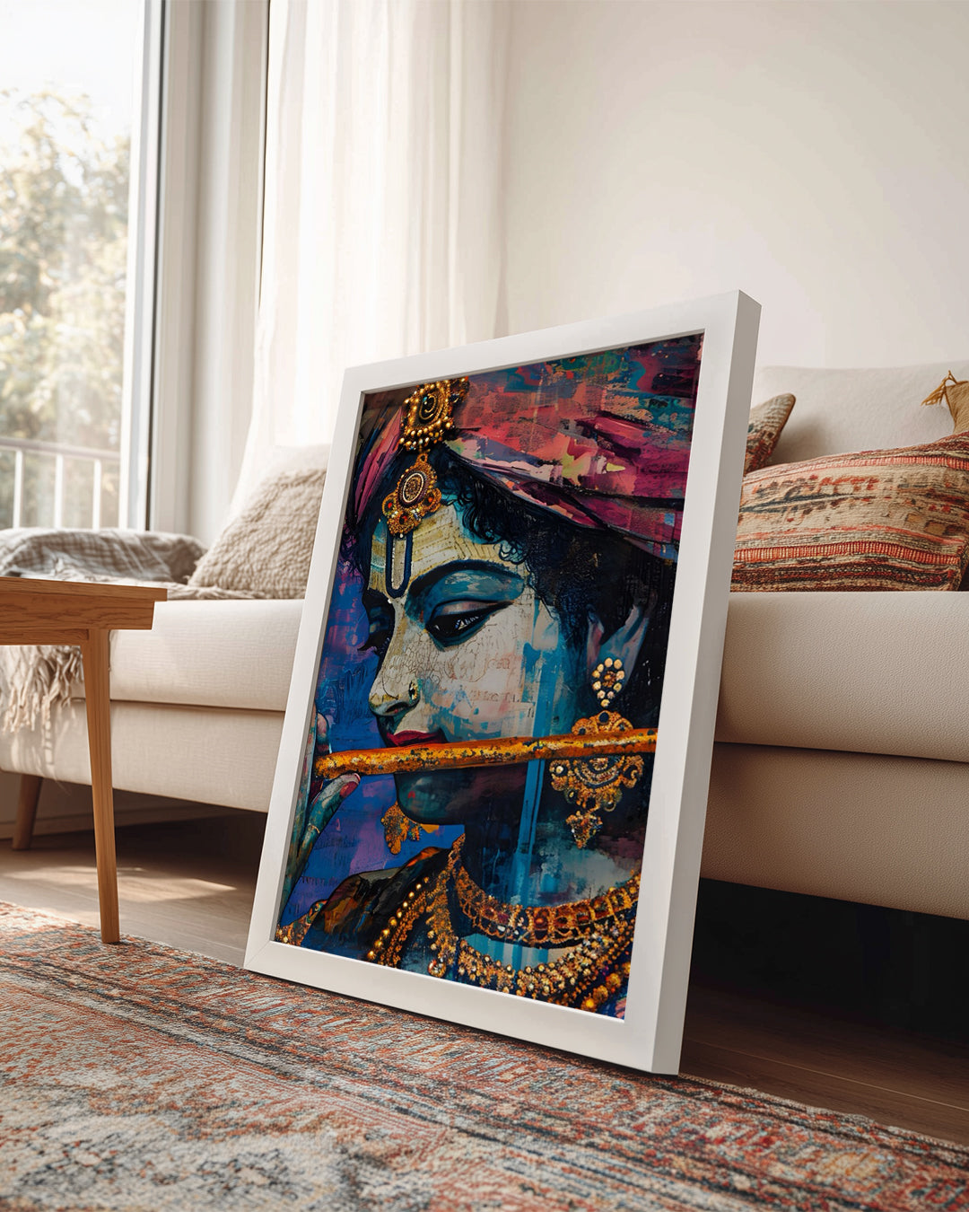 Flüt Çalan Genç Adam - Renkli Sanat İllüstrasyonu Poster Tablosu