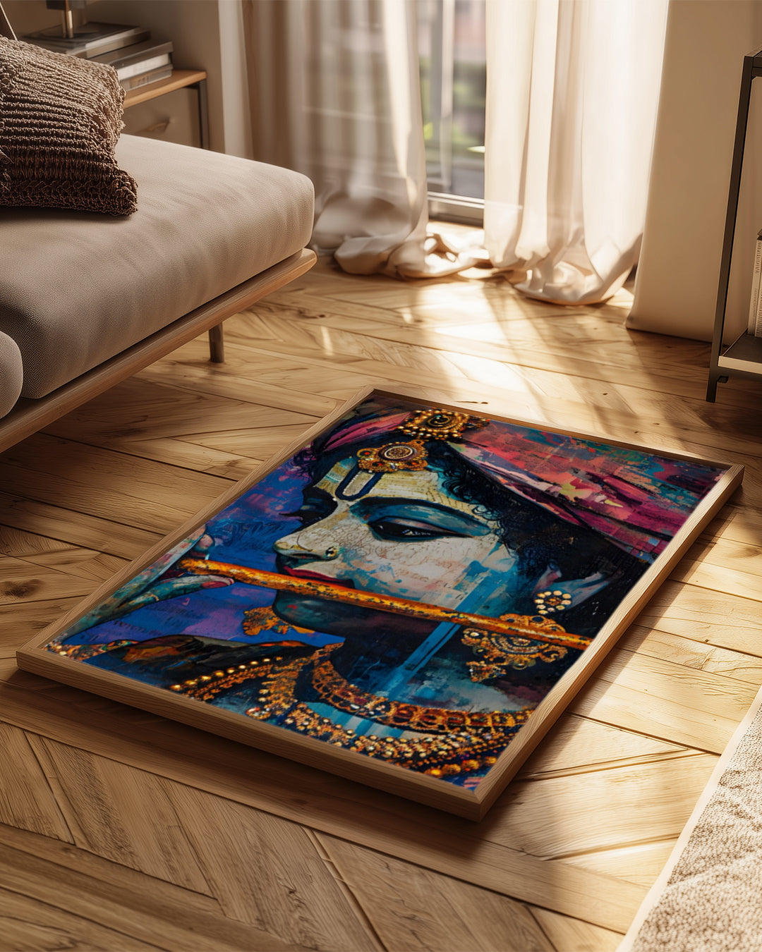 Flüt Çalan Genç Adam - Renkli Sanat İllüstrasyonu Poster Tablosu