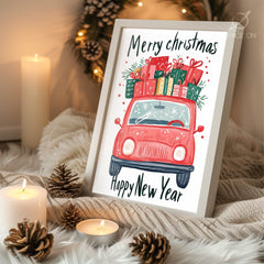 Flying Reindeer Night Poster Tablosu