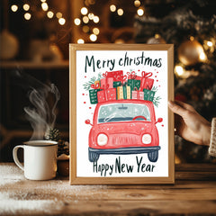 Flying Reindeer Night Poster Tablosu