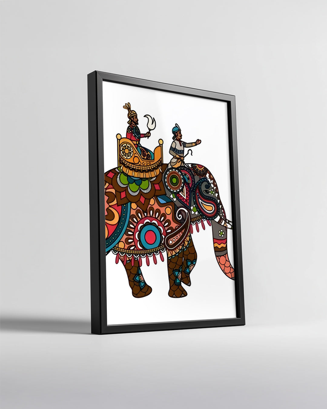 Folk Sanatı Fil - Renkli Desenlerle Süslenmiş Elemanlar Poster Tablosu