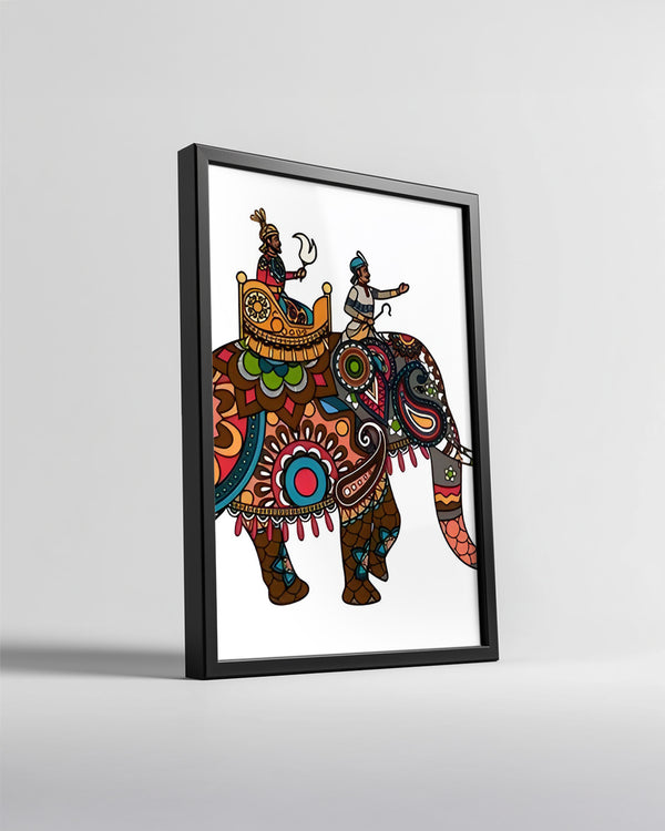 Folk Sanatı Fil - Renkli Desenlerle Süslenmiş Elemanlar Poster Tablosu