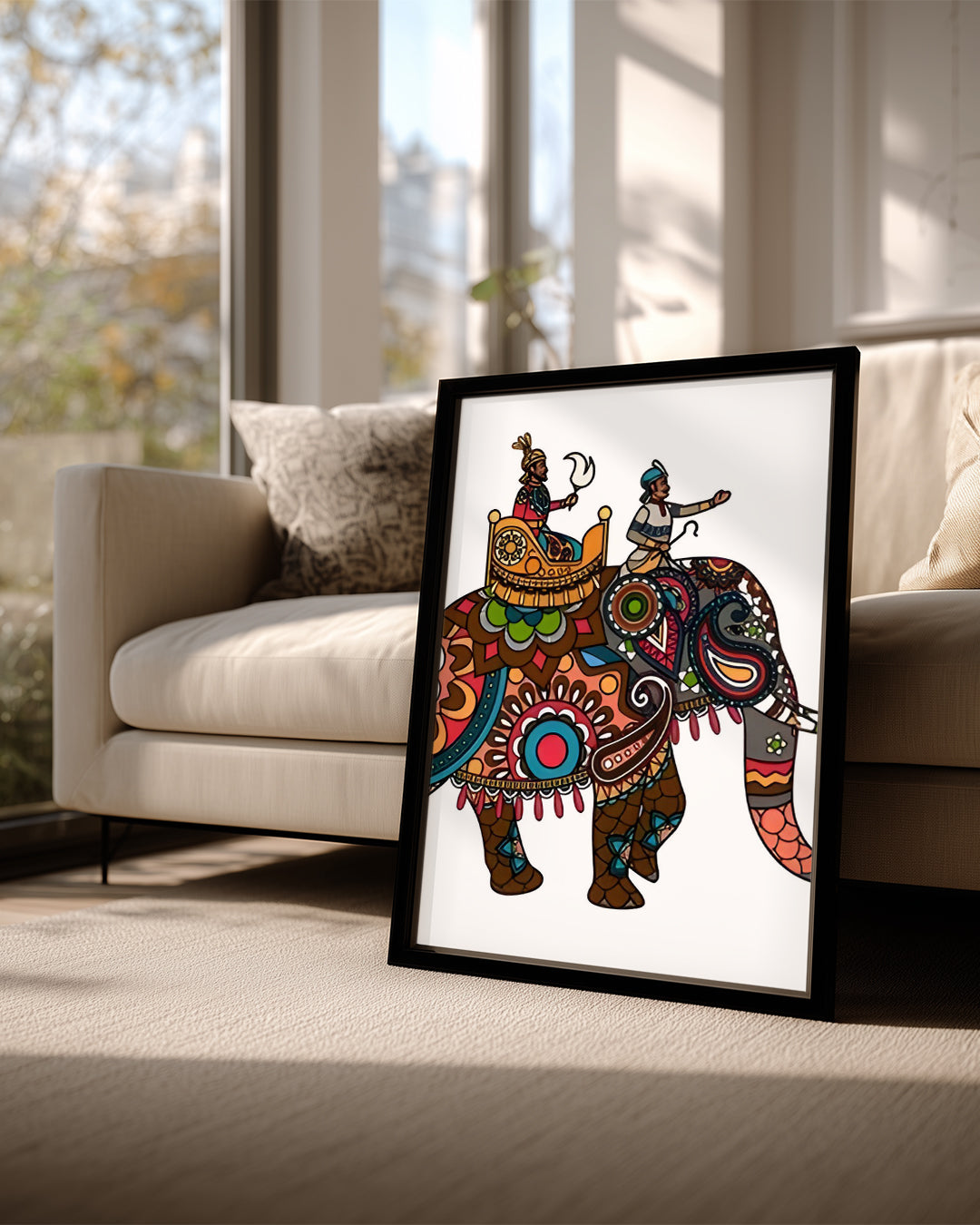 Folk Sanatı Fil - Renkli Desenlerle Süslenmiş Elemanlar Poster Tablosu