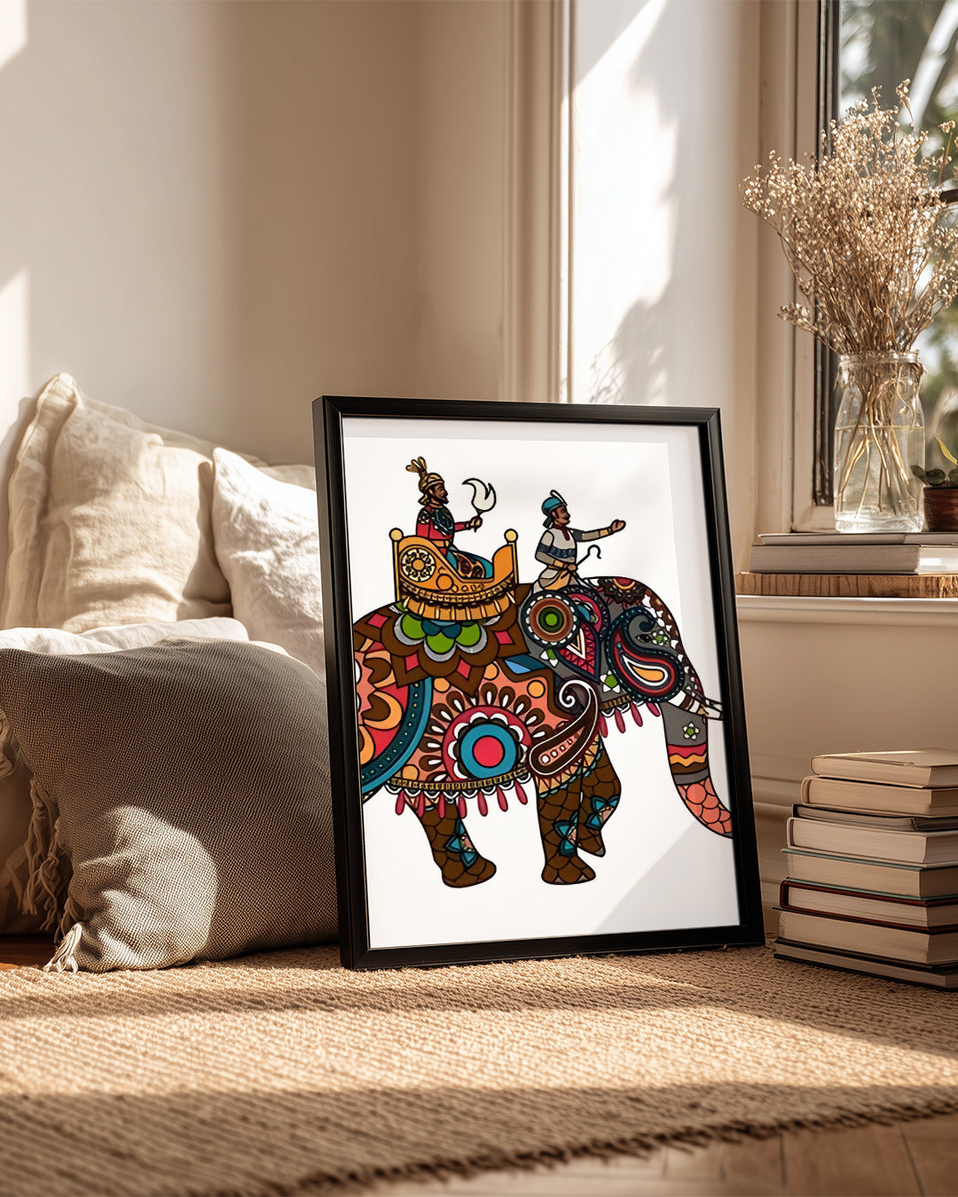 Folk Sanatı Fil - Renkli Desenlerle Süslenmiş Elemanlar Poster Tablosu