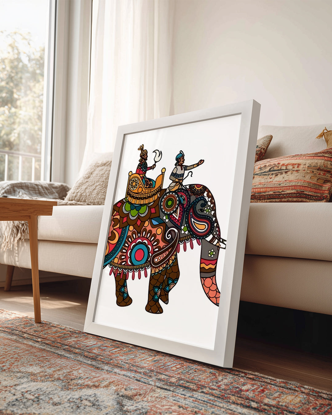 Folk Sanatı Fil - Renkli Desenlerle Süslenmiş Elemanlar Poster Tablosu