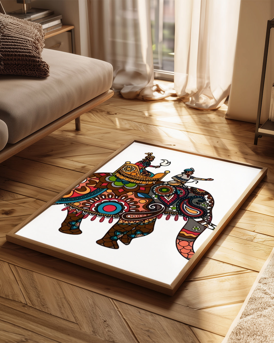 Folk Sanatı Fil - Renkli Desenlerle Süslenmiş Elemanlar Poster Tablosu