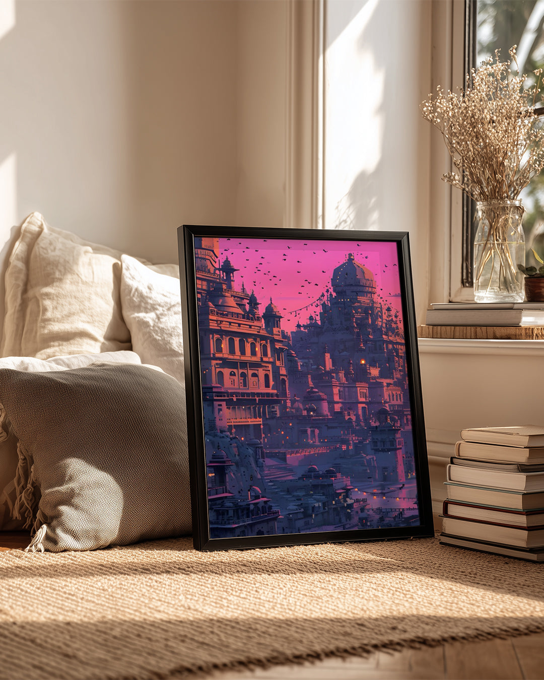 Fütüristik Şehir Manzarası - Güneş Batarken Büyüleyici Atmosfer Poster Tablosu